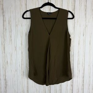 Theory 100% silk Olive V-Neck Sleeveless Blouse
